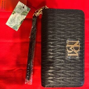 Badgley Mischka Black Quilted Wristlet with Gold Logo